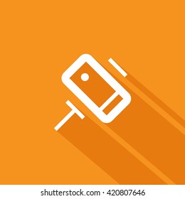 a self mobile phone in a holder self isolated minimal single flat linear icon in color. Line vector icon for websites and mobile minimalistic flat design.