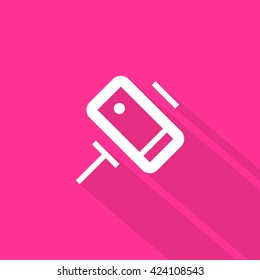 a self mobile phone in a holder self isolated minimal single flat linear icon in color. Line vector icon for websites and mobile minimalistic flat design.