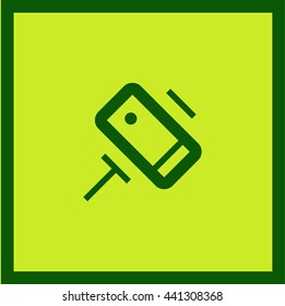 a self mobile phone in a holder self isolated minimal single flat linear icon in color. Line vector icon for websites and mobile minimalistic flat design.