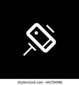 a self mobile phone in a holder self isolated minimal single flat linear icon in color. Line vector icon for websites and mobile minimalistic flat design.