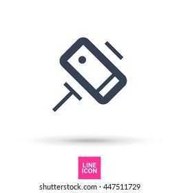 a self mobile phone in a holder self isolated minimal single flat linear icon in color. Line vector icon for websites and mobile minimalistic flat design.