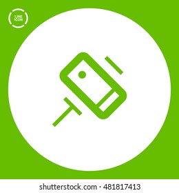 a self mobile phone in a holder self isolated minimal single flat linear icon in color. Line vector icon for websites and mobile minimalistic flat design.