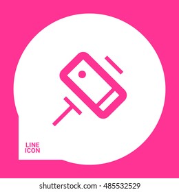 a self mobile phone in a holder self isolated minimal single flat linear icon in color. Line vector icon for websites and mobile minimalistic flat design.