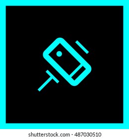 a self mobile phone in a holder self isolated minimal single flat linear icon in color. Line vector icon for websites and mobile minimalistic flat design.