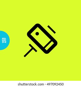 a self mobile phone in a holder self isolated minimal single flat linear icon in color. Line vector icon for websites and mobile minimalistic flat design.