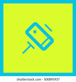 a self mobile phone in a holder self isolated minimal single flat linear icon in color. Line vector icon for websites and mobile minimalistic flat design.