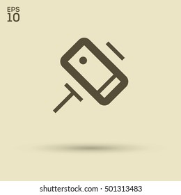 a self mobile phone in a holder self isolated minimal single flat linear icon in color. Line vector icon for websites and mobile minimalistic flat design.