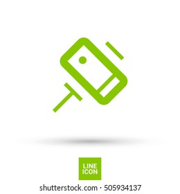 a self mobile phone in a holder self isolated minimal single flat linear icon in color. Line vector icon for websites and mobile minimalistic flat design.