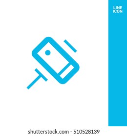 a self mobile phone in a holder self isolated minimal single flat linear icon in color. Line vector icon for websites and mobile minimalistic flat design.