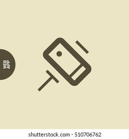 a self mobile phone in a holder self isolated minimal single flat linear icon in color. Line vector icon for websites and mobile minimalistic flat design.