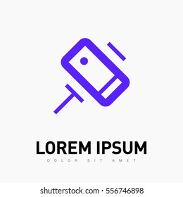 a self mobile phone in a holder self isolated minimal single flat linear icon in color. Line vector icon for websites and mobile minimalistic flat design.