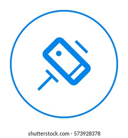 a self mobile phone in a holder self isolated minimal single flat linear icon in color. Line vector icon for websites and mobile minimalistic flat design.