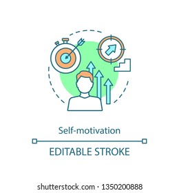 Self motivation concept icon. Achievement, aspirations. Skill improvement, personal growth. Smart target. Goal achievement idea thin line illustration. Vector isolated outline drawing. Editable stroke