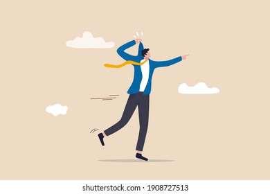 Self motivation to inspire yourself to succeed in work, self improvement or empower to achieve business goal concept, ambitious businessman use his hand to push himself to proactively move forward.