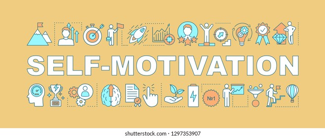 Self motivation word concept banner. Goal achieving. Skill improvement and personal growth. Career development. Isolated lettering typography idea with linear icons. Vector illustration