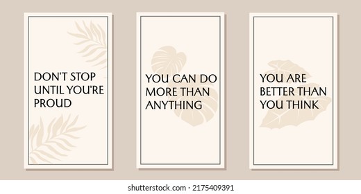 self motivational quote design set. templates for social media stories.
