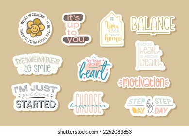 Self Motivational Short Quote Digital Stickers. Planner Scrapbook Vector Design Template. Printable Cute Stickers EPS 10