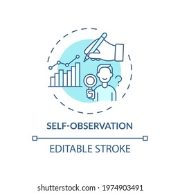 Self observation blue concept icon. Goal achievement. Project management. Personal motivation. Self control idea thin line illustration. Vector isolated outline RGB color drawing. Editable stroke