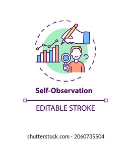 Self observation concept icon. Goal achievement. Project management. Personal motivation. Self control idea thin line illustration. Vector isolated outline RGB color drawing. Editable stroke