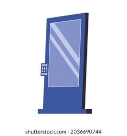 Self order kiosk or interactive service display cartoon icon flat vector illustration isolated on white background. Electronic equipment or touch screen counter.