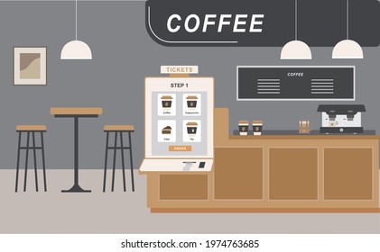 Self Ordering Service Vector Website Template.ordering Food And Cofee From Self Ordering Kiosk.landing Page Design For Website And Mobile Site Development. People Using Coffee Shop Self Order