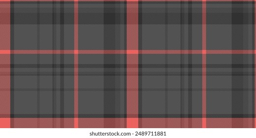 Self pattern textile seamless, mix plaid background vector. Fade fabric check tartan texture in grey and red colors palette.