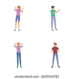 Self perception icons set cartoon vector. Self confident people. Narcissism, psychology concept