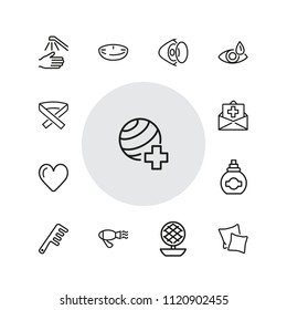 Self and personal care icons. Set of  line icons. Insurance, hairdressing, eye sight. Self care concept. Vector illustration can be used for topics like ophthalmology, health, medicine.