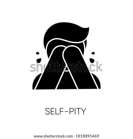 Self pity black glyph icon. Sad mental state, melancholy, depression silhouette symbol on white space. Feeling sorry for yourself, bad personality trait. Crying person vector isolated illustration