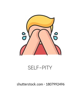 Self pity RGB color icon. Sad mental state, melancholy, depression. Feeling sorry for yourself, bad personality trait. Crying person isolated vector illustration