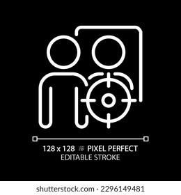 Self pixel perfect white linear icon for dark theme. Unity of conscious and unconscious. Archetype. Psychoanalytic theory. Thin line illustration. Isolated symbol for night mode. Editable stroke