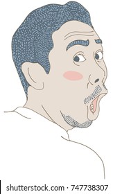 Self portrait drawing digital graphic of shock and surprise face of Asian man. Drawn on smartphone.