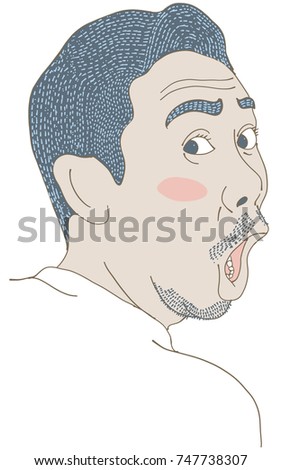 Self portrait drawing digital graphic of shock and surprise face of Asian man. Drawn on smartphone.