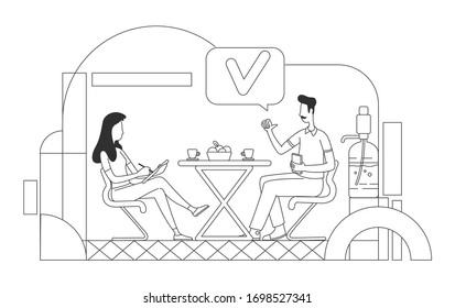 Self presentation skills thin line vector illustration. HR manager and confident candidate outline characters on white background. Job interview, competent candidate recruitment simple style drawing