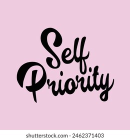 Self Priority text on pink background.