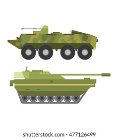 Self propelled artillery isolated with road fragment and military vehicle isolated
