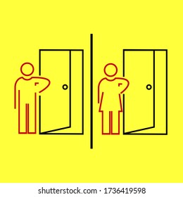 Self protection against  COVID-19 or coronavirus concept. Open the door with the elbow. Prevent infection spreading. Illustration vector