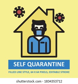 Self Quarantine Illustration Vector Icon Filled Outline Style. Editable Stroke. Base 64 x 64 Pixels. Expanded. Perfect Use for Awareness in Banner, Flyer, Presentation, etc.