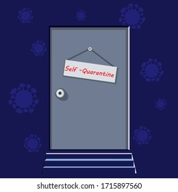 Self quarantine for protecting from Covid19 or Coronavirus pandemic, Flat style vector illustration for website and print.  
