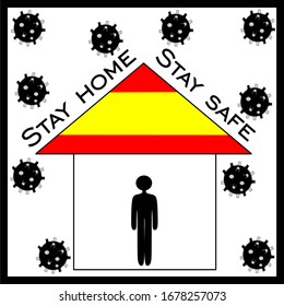Self quarantine and and social distancing concept. Inscription Stay Home in German, Flag of Germany. COVID-19 coronavirus. Template for background, banner, poster. Vector EPS10 illustration