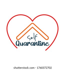 self quarentine lettering design with heart and house roof icon over white background, vector illustration