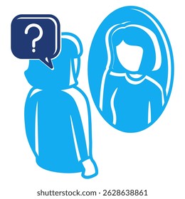 Self Reflection icon represented by looking in the mirror, question mark Dualtone style.