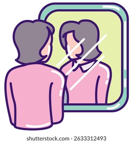 Self Reflection icon represented by look in the mirror Lineal Color style.