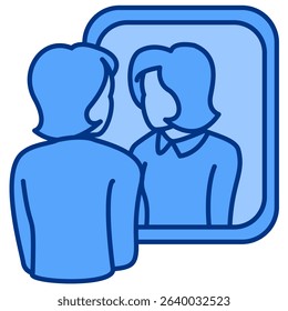 Self Reflection icon represented by look in the mirror Blue style.
