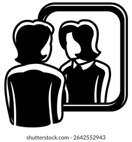 Self Reflection icon represented by look in the mirror Black Filled style.