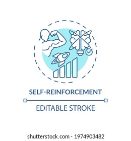 Self reinforcement blue concept icon. Personal motivation for work efficiency. Skill improvement. Self control idea thin line illustration. Vector isolated outline RGB color drawing. Editable stroke