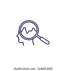 Self research line icon. Human profile, head, magnifier glass. Analysis concept. Can be used for topics like error correction, psychology, mental work