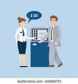 Self service in bank. Queue, account check and more.