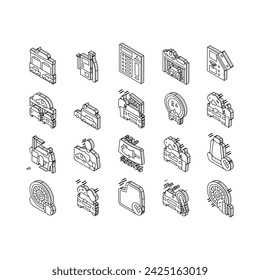 Self Service Car Wash Collection isometric icons set. Non Contact Car Wash Station And Equipment, Washing Carpet And Cleaning Windows Concept Linear Pictograms. Contour Color .