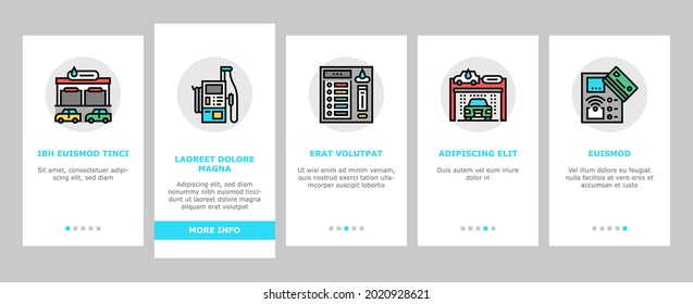 Self Service Car Wash Onboarding Mobile App Page Screen Vector. Non Contact Car Wash Station And Equipment, Washing Carpet And Cleaning Windows Illustrations